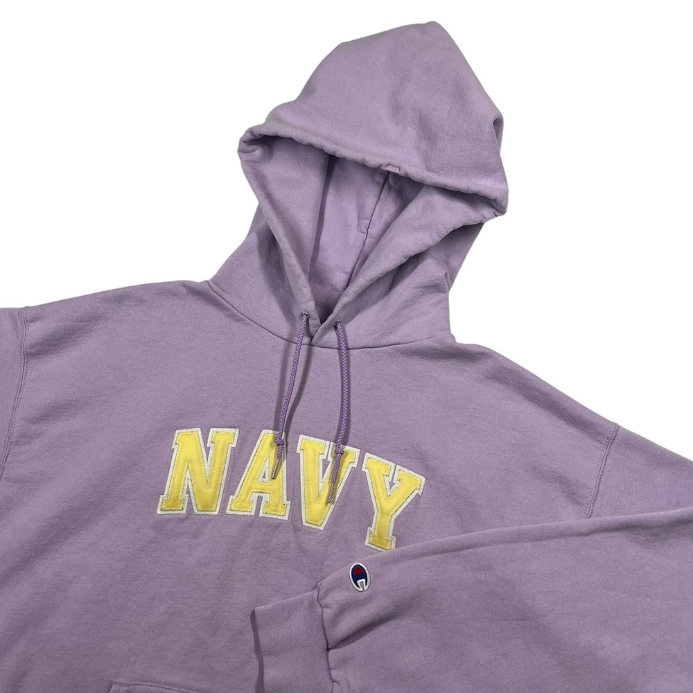 Champion Navy Hoodie Womens Large Lavender Athletic Pullover Sweatshirt *Flaw